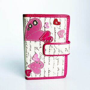 Fossil Pink Heart Leather Bifold Wallet NOS
